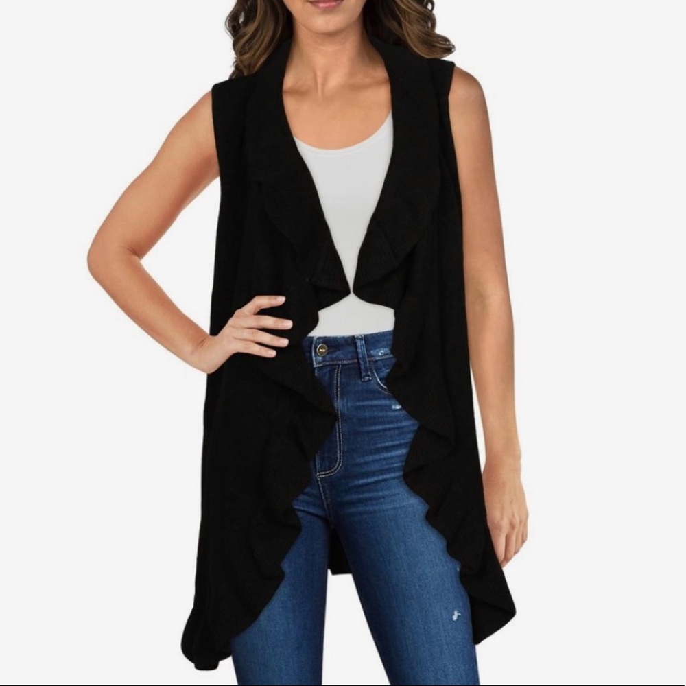 NWT CUPIO Sleeveless Rib Trim Long Cardigan